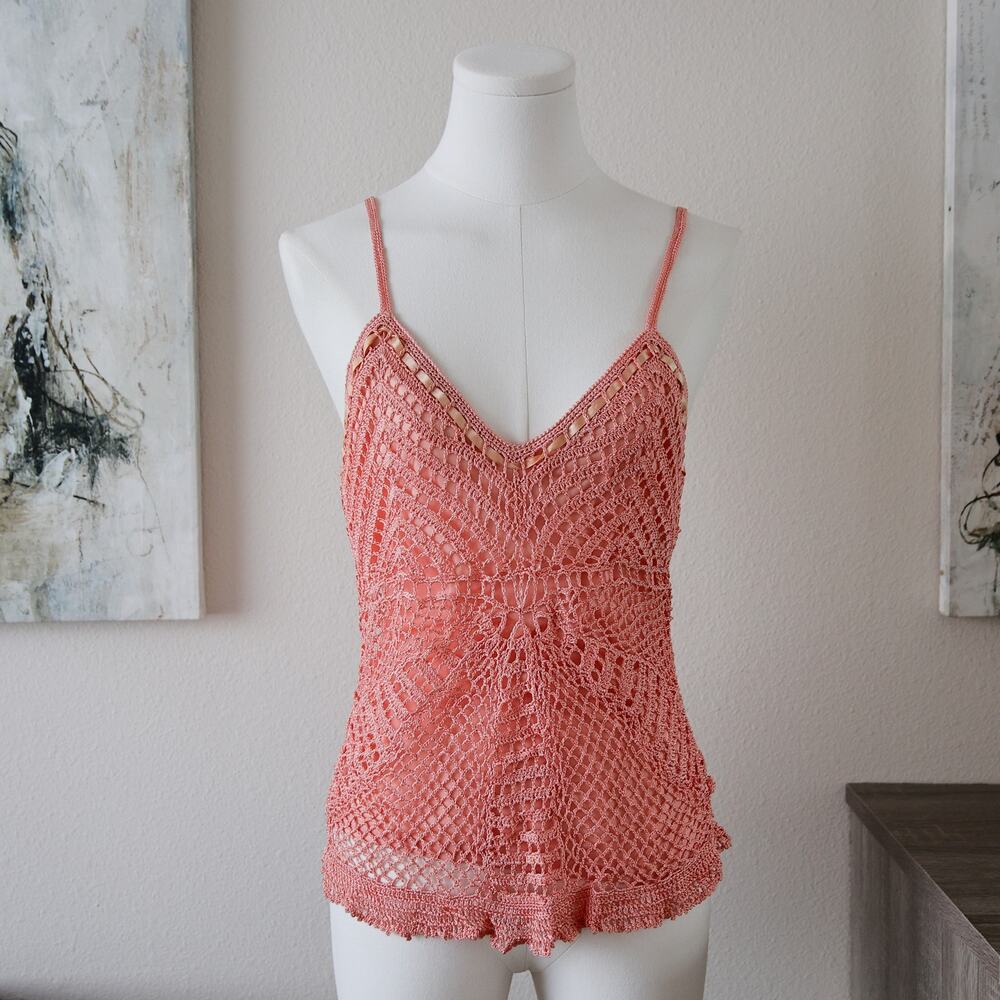 Seduction Pink Crochet Y2k Rave tank top size S/M